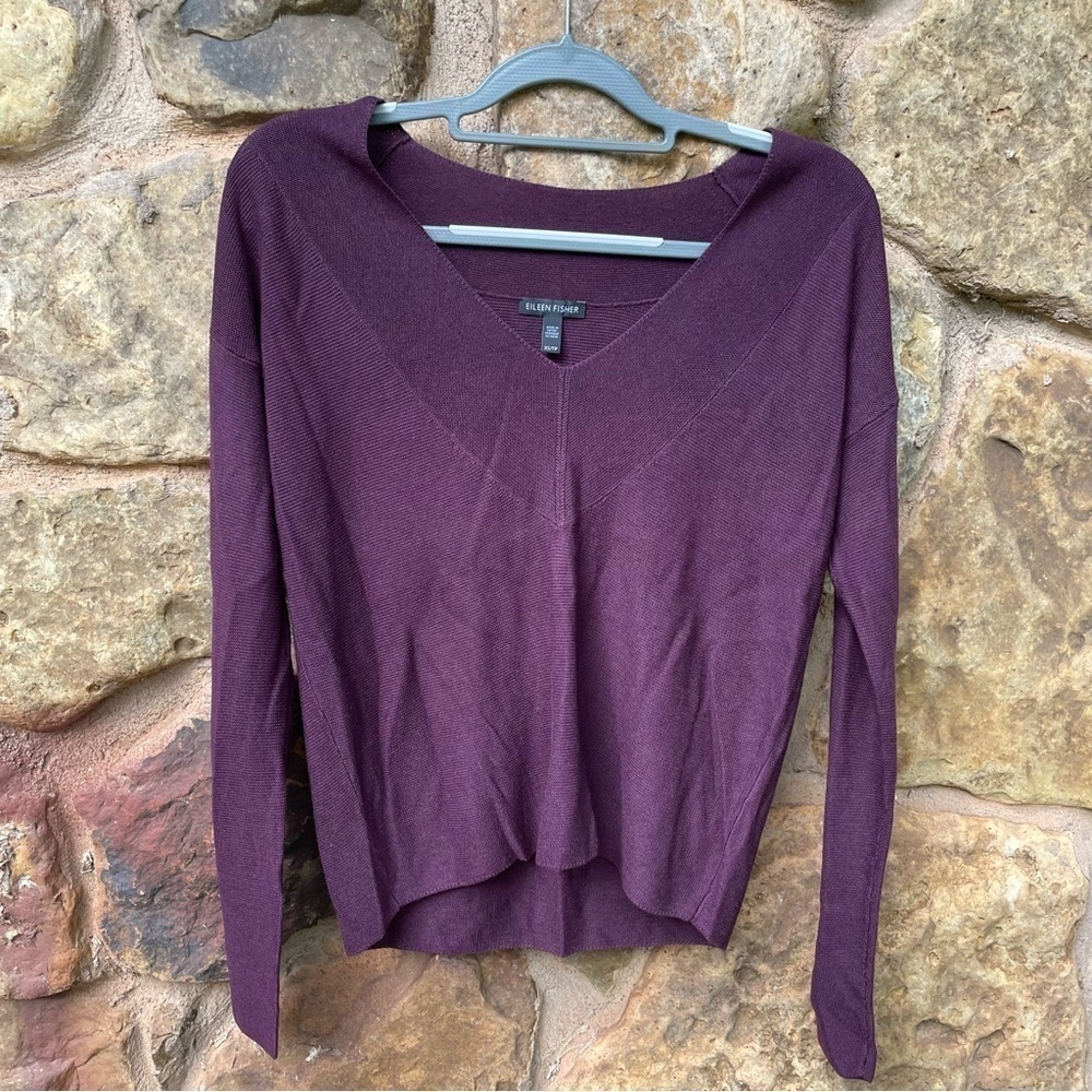 Eileen fisher Tencel silk blend knit Vneck sweater size XS